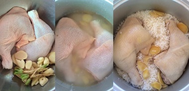ข้าวมันไก่ในหม้อหุงข้าว