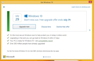 notification upgrade windows 10